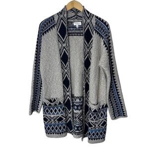 Lucky Brand Aztec Style Open Front Knit Cardigan Size Medium